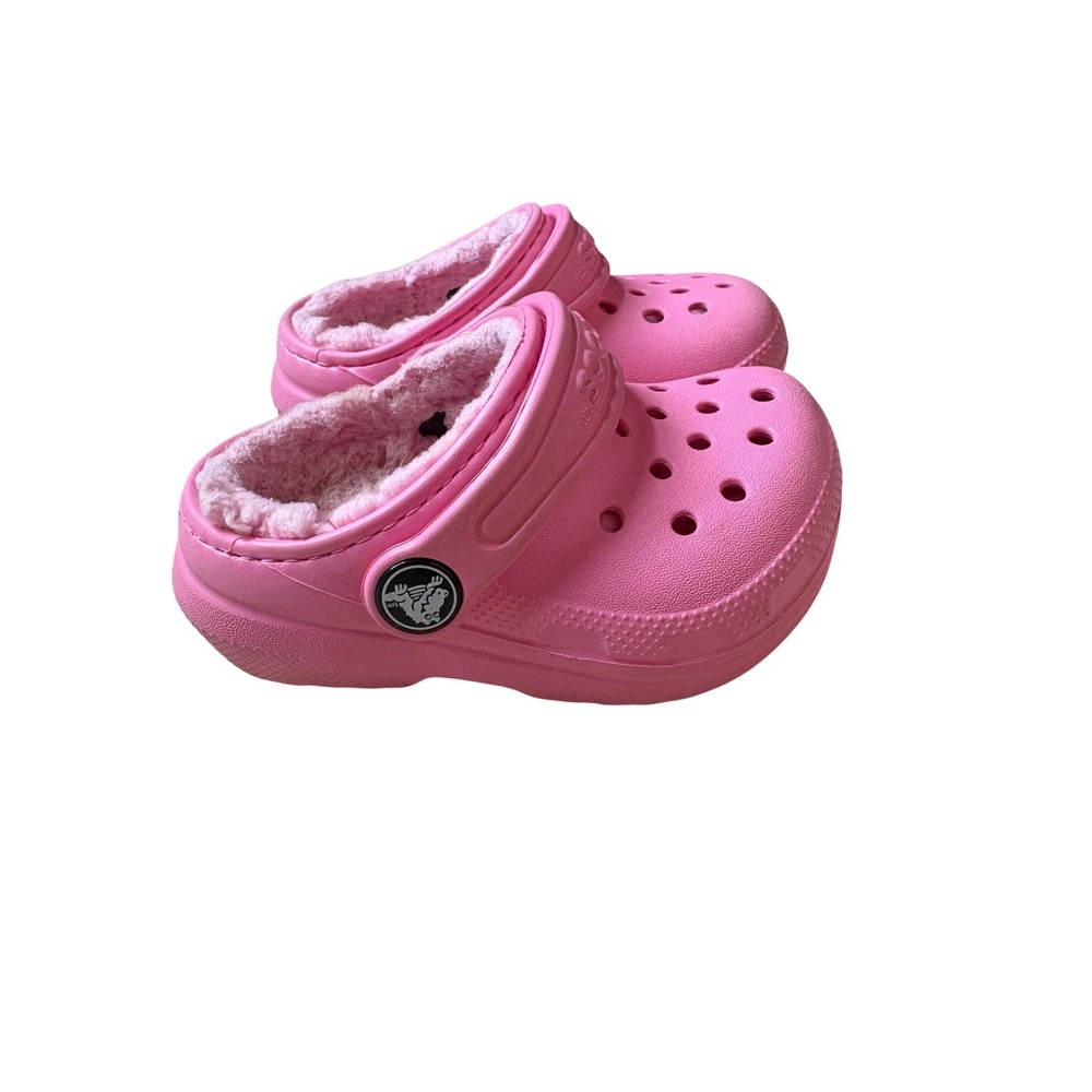 Crocs Classic Lined Clog Pink Fuzzy Toddler Size C5 Slip On Shoes Cozy Clogs‎